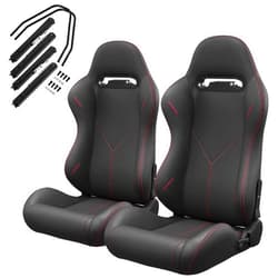 VroomAuto Pair of Universal Racing Seats, PVC Leather, Racing Bucket Seats with Dual Sliders, Reclinable for Driver and Passenger Side (VR016)