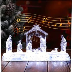 Cinnvoice 13 Inch Nativity Sets Indoor Decor for Christmas LED Acrylic Clear Lighted Musical Nativity Scene People Set Decorations for Xmas Home Table Shelf Christmas Religious Gift