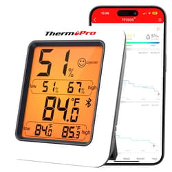 ThermoPro Hygrometer Thermometer for House TP350, Bluetooth Room Indoor Greenhouse Thermometer Monitor Up to 260FT, Backlit Humidity Meter Temperature Sensor with 2-Year Data Export