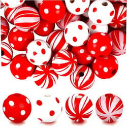 Youyole 100 Pieces Candy Cane Wooden Beads 0.63 Inch Christmas Dotted Striped Wood Beads Colorful Round Spacer Beads Natural Farmhouse Craft Beads with Hole for DIY Craft Supplies Holiday Decoration, 4 Colors