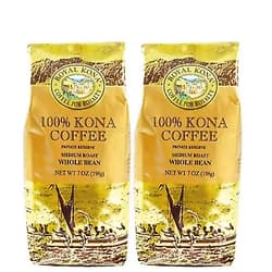 ROYAL KONA COFFEE FOR ROYALTY Royal Kona 100% Hawaiian Kona Coffee, Whole Bean, Private Reserve Medium Roast - 7 Ounce Bag (Pack of Two)
