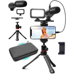 Movo iVlogger Vlogging Kit for iPhone - Lightning Compatible YouTube Starter Kit for Content Creators - Accessories: Phone Tripod, Phone Mount, LED Light and Shotgun Microphone