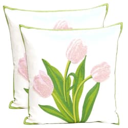 Pilmandu Pack of 2 Embroidered Decorative Throw Pillow Cover 18x18 Inch Farmhouse Floral Pillowcase for Living Room Sofa Bed (Pink Tulip)
