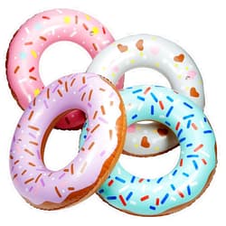 Playbees Sprinkle Donut Pool Floats - 4 Pack - 20 Inch - Inflatable Floaties for Kids - Fun Summer Water Toy for Pool Parties and Decorations