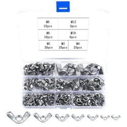 Bayidun Wing Nut Assortment Set, 100pcs Wing Nuts Fasteners Kit, Butterfly Wing Nuts, Stainless Steel Butterfly Wing Nuts, Butterfly Nuts, Hand Twist Tighten Ear Wingnuts - M3/M4/M5/M6/M8/M10/M12