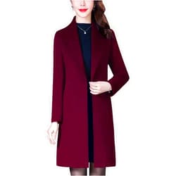 Aprsfn Women's Elegant Wool Blend Trench Coat Winter Outcoat Mid-Long Windproof Lapel Slim Pea Coats
