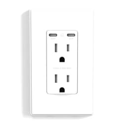 ELEGRP 65W Ultra-Speed USB C Outlet Receptacle for Laptop, 15 Amp Wall Outlet with USB C Ports, Tamper Resistant USB Outlet, Wall Plate Included, UL Listed, 1 Pack, Matte White