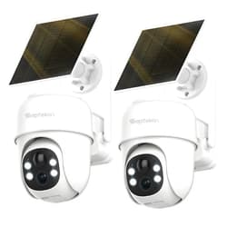 Septekon 360°PTZ Security Cameras Wireless Outdoor 2 Pack, 2K Solar Battery Powered Cameras, 2.4G WiFi Camera with Spotlight, Motion Detection, Siren, Color Night Vision, IP66, White
