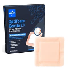Medline Optifoam Gentle EX Silicone Adhesive Foam Dressing, 4” x 4” Dressing with 2.5” x 2.5