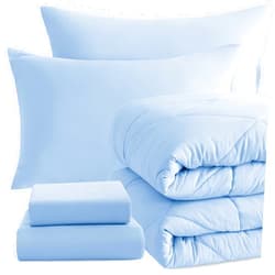 NTBAY Twin Comforter Set with Sheets, 5 Pieces Soft and Breathable Twin Bedding Set, Twin Bed in a Bag, Down Alternative Comforter Set Solid Color All Season, Kids Bedding Set, Aqua