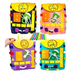 GeRRiT Toddler Backpack with Learning Toys,Develop Motor Skills,Develop Senses, Fine Movements,Tie Shoes,Felt Backpack with Hose,Travel Toys and Gifts (Lilac), Large, TBR-550
