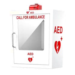 JPHYLL AED Cabinet Wall-mounted AED Cabinet with Alarm System Industrial-grade Steel Metal Plate PVC Transparent Window Fits All Brands of AED Defibrillators, 14.2 x 7.1 x 15.7 Inches
