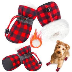 TEOZZO Dog Snow Boots Dog Shoes for Small Medium Size Dogs Booties Paw Protector Warm Pet Boots for Puppies 4PCs Black & Red Size 7