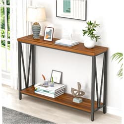 FOLUBAN Entryway Table, Narrow Console Table, Modern Sofa Table for Living Room, Hallway, Behind Couch (Rustic Walnut)