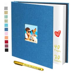 Yopih Photo Album Self Adhesive with Writting Space for 4x6 5x7 8x10 Pictures Scrapbook Album Linen Hardcover Blue DIY Length 11x10.6 Inch 40 Pages with A Metallie Pen