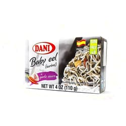 Dani Baby Eel ( Surimi ) Pack of 25 units , in Garlic Sauce ( Gulas/Surimi) Canned 4 oz ( 110 g)