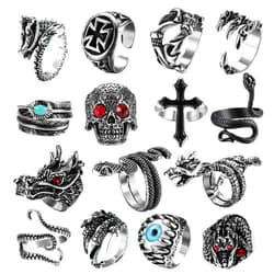 Jstyle 15Pcs Vintage Punk Rings for Men Women Snake Ring Dragon Open Rings Set Knuckle Stacking Ring Boho Finger Rings