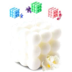 Aokala Scented Bubble Cube Candles for Home, Scented, 5.4 oz Soy Wax Aromatherapy Candle, Aesthetic Room Decor Cute Danish Pastel Large Decorative Shaped Candles Gifts - Freesia(White)