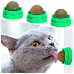 SINROBO 3 Pack Catnip Balls, Catnip Ball for Cats Wall, Edible Kitty Toys for Cats Lick, Safe Healthy Kitten Chew Toys, Teeth Cleaning Dental Cat Toys, Cat Wall Treats (Green)