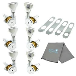 Hipshot Guitar Tuner Upgrade Kit (3+3 Headstocks) Chrome Grip-Lock Open Bundle with a Lumintrail Polishing Cloth