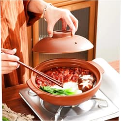 OITRCSS Unglazed Terracotta Ceramic Casserole Dish, Clay Pot, Earthen Pot Cookware with Lid for Dinner and Party, Stockpot for Rice Hot Pot, Stew, Bakeand Serve Oven Safe-Heat Resistant (1.3QT/1.4L)