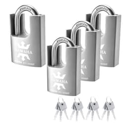 KAWAHA 21/40-4PS High Security Stainless Steel Shrouded Padlock with Stainless Steel Key for Both Indoor and Outdoor use (Heavy Duty, Anti-Rust) (1-9/16 in. (40mm), Keyed Alike - 4 Pack)