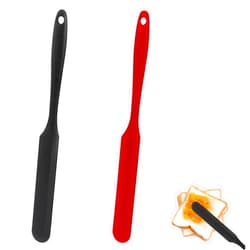 Xthrotsenk 2 Pcs Jar Spatula Silicone Sourdough Jar Scraper Heat Resistant Jam Spreader for Peanut Butter Kitchen Spatula with Long Handle Jar Blender Cake Cream Butter Spatulas for Baking Cake Icing(Red, Black)
