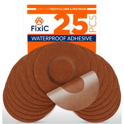 Fixic Freestyle Adhesive Patch 25 PCS – Good for Libre 1, 2, 3 – Enlite – Guardian – NO Glue in The Center of The Patch – Pre-Cut Back Paper – Long Fixation for Your Sensor! (Coffee)