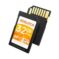 Ediloca EF2 UHS-I SD Card UHS-I Memory Card Fast Storage, Read Speed 90MB/s, Write Speed 20MB/s, C10, U1, V10, Full-HD & 4K Video, SD Card, Must-Have for Professional Photographers 32GB