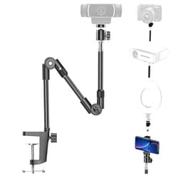 KDD Webcam Stand Camera Mount with Phone Holder, 25 Inch Foldable Flexible Gooseneck Cell Phone Clamp & Table Projector Mount, for Logitech C922 C930e C920S C920 C960 Brio 4K, Gopro Hero 8 7 6 5