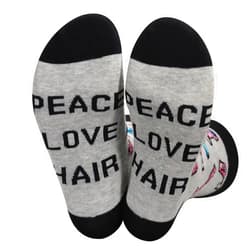 JXGZSO Funny Hairdresser Socks Peace Love Hair Barber Graduation Gift Hair Stylist Gift Cosmetology Gift