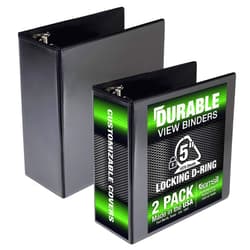 Samsill Durable 5 Inch Binder, Made in The USA, Locking D Ring Customizable Clear View Binder, Black, 2 Pack, Each Holds 1050 Pages