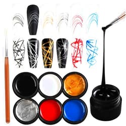 SUTOKAKA 6 Colors Spider Gel Set, Elastic Drawing Spider Gel with Nail Art Brush, White Black Red Blue Gold Silver Paint Wire Drawing Gel Polish Manicure DIY Nail Designs
