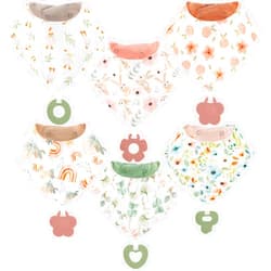 Vuminbox Baby Bandana Drool Bibs 6-Pack and Teething Toys 6-Pack Made with 100% Organic Cotton, Absorbent and Soft Unisex