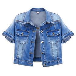 Omoone Women's Summer Short Sleeve Crop Denim Trucker Jacket Jean Coat Tops