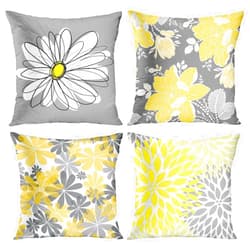 Emvency Set of 4 Throw Pillow Covers Gray and Yellow Modern Daisy with Pretty White Floral Hand Couch Sofa Decorative Pillow Cases Cushion Home Decor Square 18x18 Inches Pillowcases