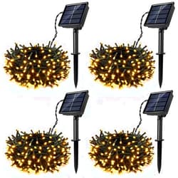 Lunaxinhuo 4Pack Solar String Lights for Outside, 400 LED Solar Christmas Lights Outdoor Waterproof with 8 Modes Solar Fairy Lights for Xmas Tree Party Wedding Garden Fence Decorations (Warm White)