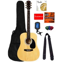 Fender Dreadnought Acoustic Guitar - Natural Bundle with Gig Bag, Strap, Strings, Picks, Fender Play Online Lessons, and Austin Bazaar Instructional DVD