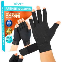 Vive Copper Arthritis Gloves - Fingerless Hand Compression - Open Finger Pain Relief for Carpal Tunnel, Rheumatoid, Osteoarthritis - Computer Typing Wrist, Joint and Tendon Support for Women, Men