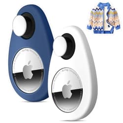 JUCONU 2 Pack Airtag Holder for Kids Hidden,GPS Tracker Case, Anti-Removal Airtag Silicone Case with Pins, Suitable for Children, Elderly, Pets, Backpack, Luggage(White,Navy Blue)