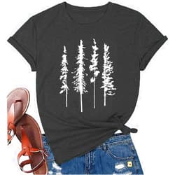 Laibao Funny Graphic Women Skinny Pine Tree Shirt Summer Hiking Camping Athletic Tees Nature Casual Comfy Clothes
