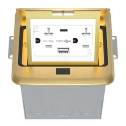 TG Soft Pop-Up Square Floor Box Kit, 4. 75” x 4. 75” x 2.95”, 3.6Amp Type C USB Outlet, 15A Tamper-Resistant Receptacle Outlet, Watertight Gasket and Corrosive Resistant Hardware, Brass