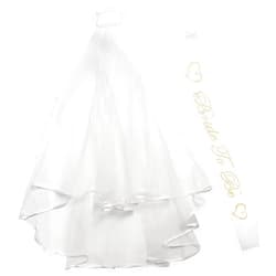 CCINEE Bridal Veil,Women's Simple Tulle Short Wedding Veil for Wedding Hens Party Bachelorette Party Decorations Bride To Be Gift(White Veil+White Sash)
