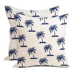 aportt Navy Blue Palm Tree Pillow Covers 18X18 Inch Set of 2 Coastal Tropical Plants Coconut Trees Decorative Pillow Cases Summer Beach Vintage Cushion Case Hawaiian Home Decor for Sofa Couch Outdoor