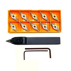 CRIDENG CNC Turning Tool Holder+ Insert, MVVNN1616H16 16 X100mm Lathe External Turning Tool Holder + VNMG160404 Inserts, Wrench L2.0+L3.0