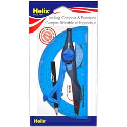 Maped Helix Plastic Locking Compass, Universal Locking Compass, Dual-Measuring Units, Ergonomic Design, Shatter-Resistant Protractor, 2 Piece Set, Red, Blue, Green or Orange