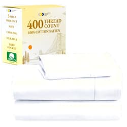 California Design Den Twin XL Sheets Set, Good Housekeeping Award Winner, 400 Thread Count Sateen, 100% Cotton Sheets, Soft Luxury Cooling Sheets Set for Dorm Rooms & Adults (White Sheets)