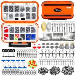PLUSINNO 253pcs Fishing Accessories Kit, Fishing Tackle Box with Tackle Included, Fishing Hooks, Fishing Weights Sinkers, Spinner Blade, Fishing Gear for Bass, Bluegill, Crappie, Fishing