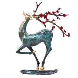 YuanRongShi Large Brass Deer Statue,Christmas Deer Pure Copper Heavy Sika Deer Ornaments for Home Decor Accents Living Room Office Bookself Tabletop Mantle Christmas Decoration
