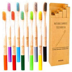ECOETBOO Bamboo Toothbrushes Hard Bristles for Adults 10 Pack, Wooden Toothbrush Family Set Natural Organic Tooth Brush (Multi-Color 10p)